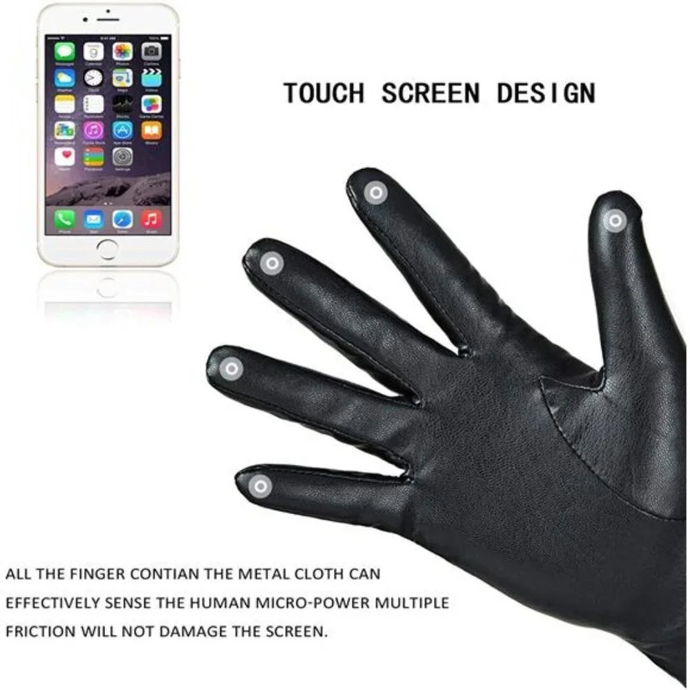 Women's Winter Leather Gloves Wool Fleece Lined Warm Gloves, Black